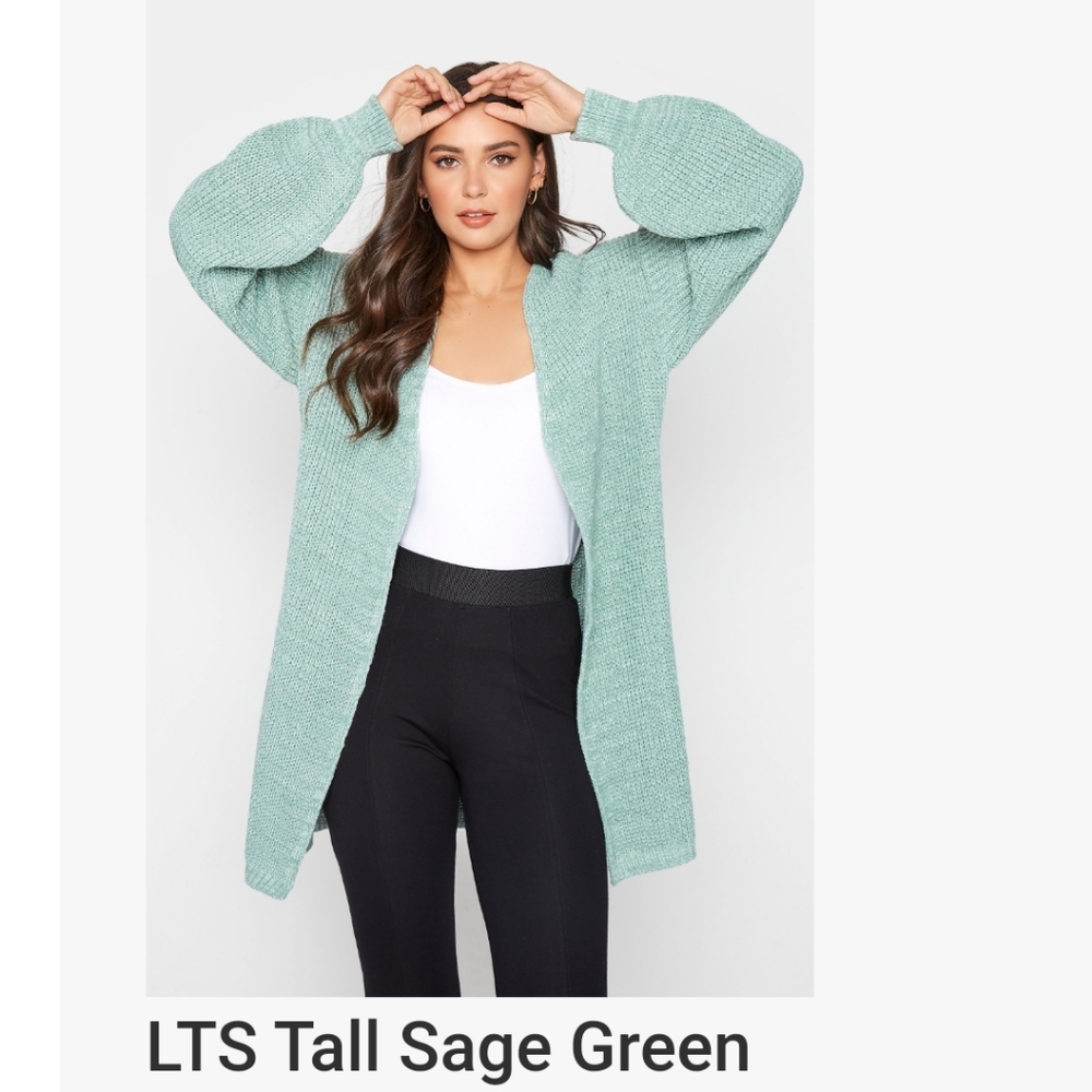 LTS Tall Sage Green Balloon Sleeve Cardigan